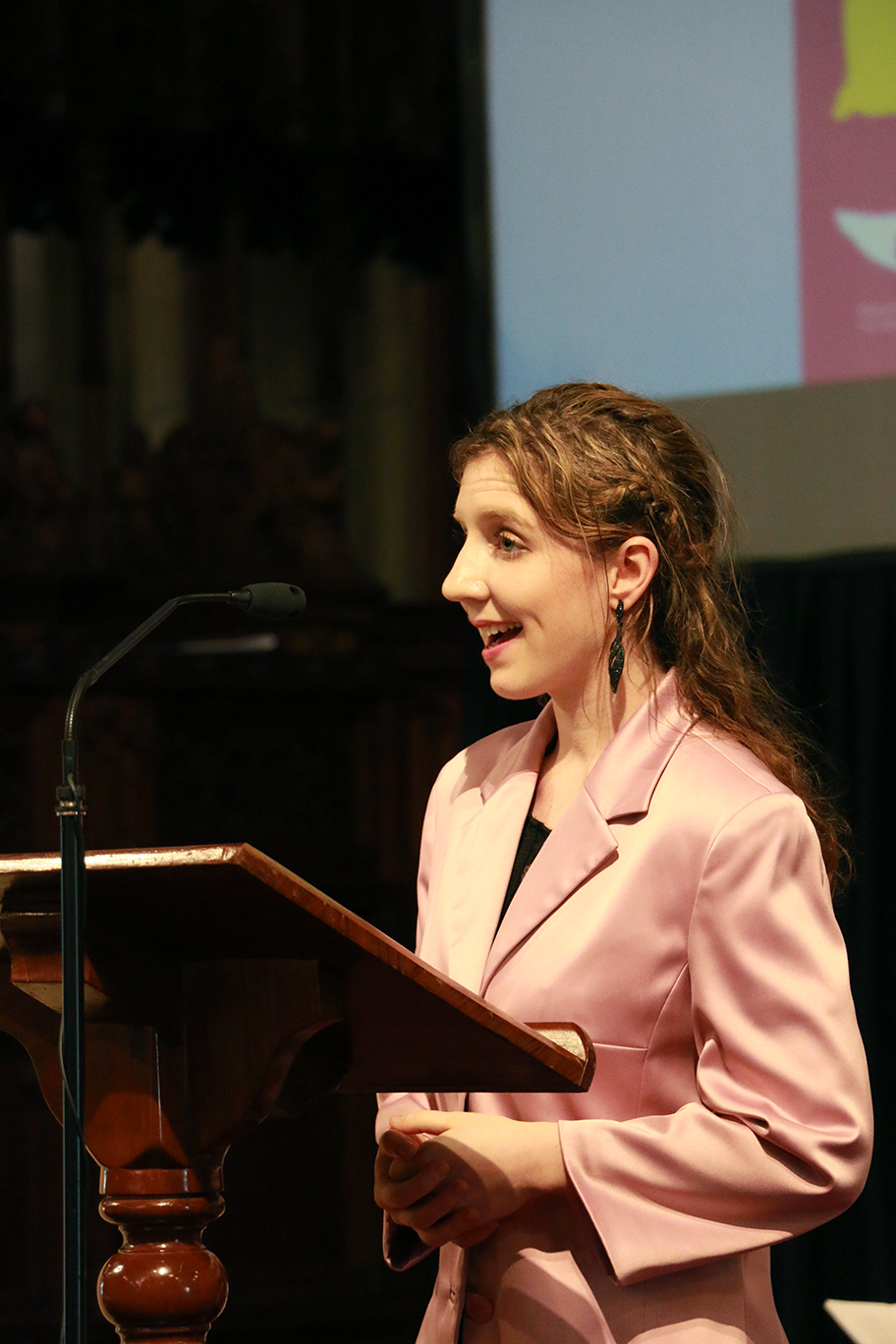 girl speaking at service