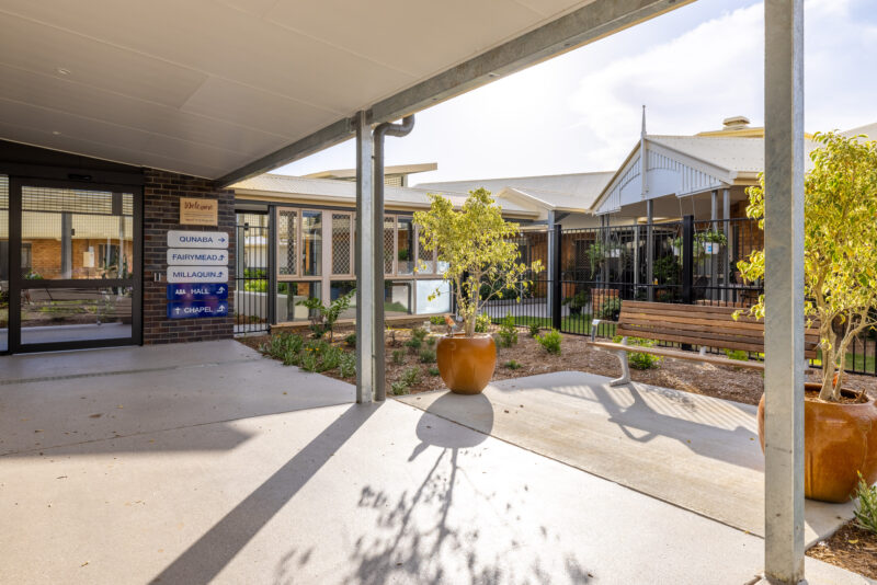 Outside undercover area of Meilene Residential Aged Care Home