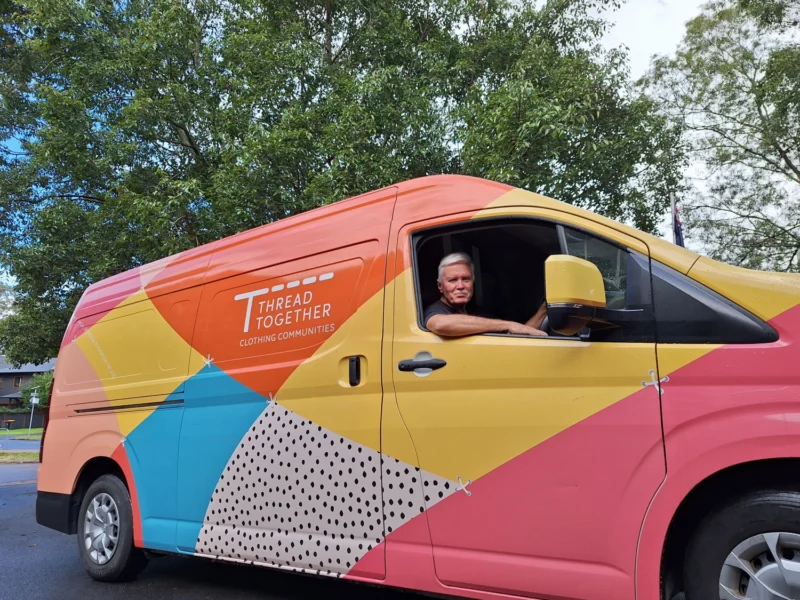 Ron, Thread Together Volunteer, in Thread Together Van