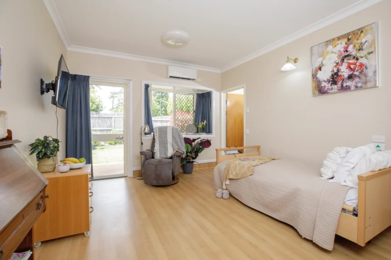 Open planned bedroom at Symes Thorpe residential aged care home
