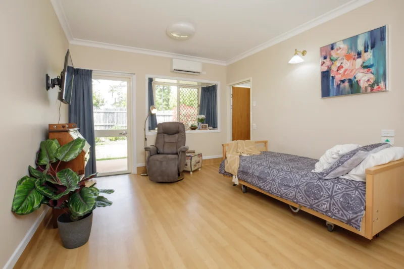 Open planned bedroom at Symes Thorpe residential aged care home