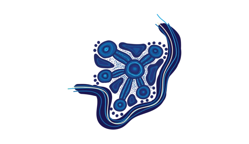 One centred circle with 5 paths expanding out, connecting to 5 blue circles.