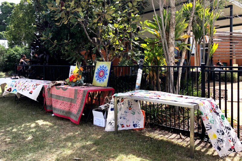 Tables set up outside of a Wunya event